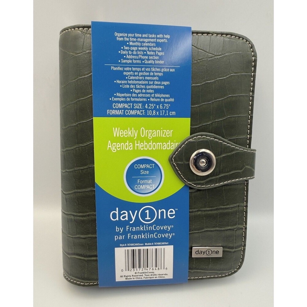 Franklin Covey Compact Day 1 Weekly Organizer Vintage Green Faux Crocodile